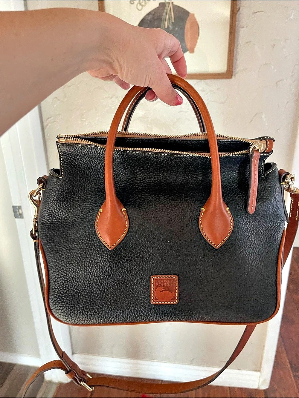Dooney & Bourke Pebble Grain Zip Satchel Black & Brown